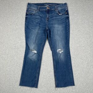 Old‎ Navy Jeans Women 14 Boyfriend Straight Crop Distressed High Rise Blue Denim